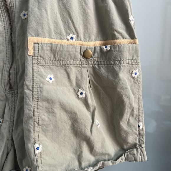 Anthropologie Pilcro Dessa Green And Daisy Overalls Romper Embroidered Large - Picture 4 of 11